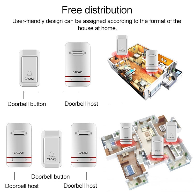 CACAZI V027G One Button Three Receivers Self-Powered Wireless Home Kinetic Electronic Doorbell, UK Plug CACAZI V027G One Button Three Receivers Self-Powered Wireless Home Kinetic Electronic Doorbell, UK Plug